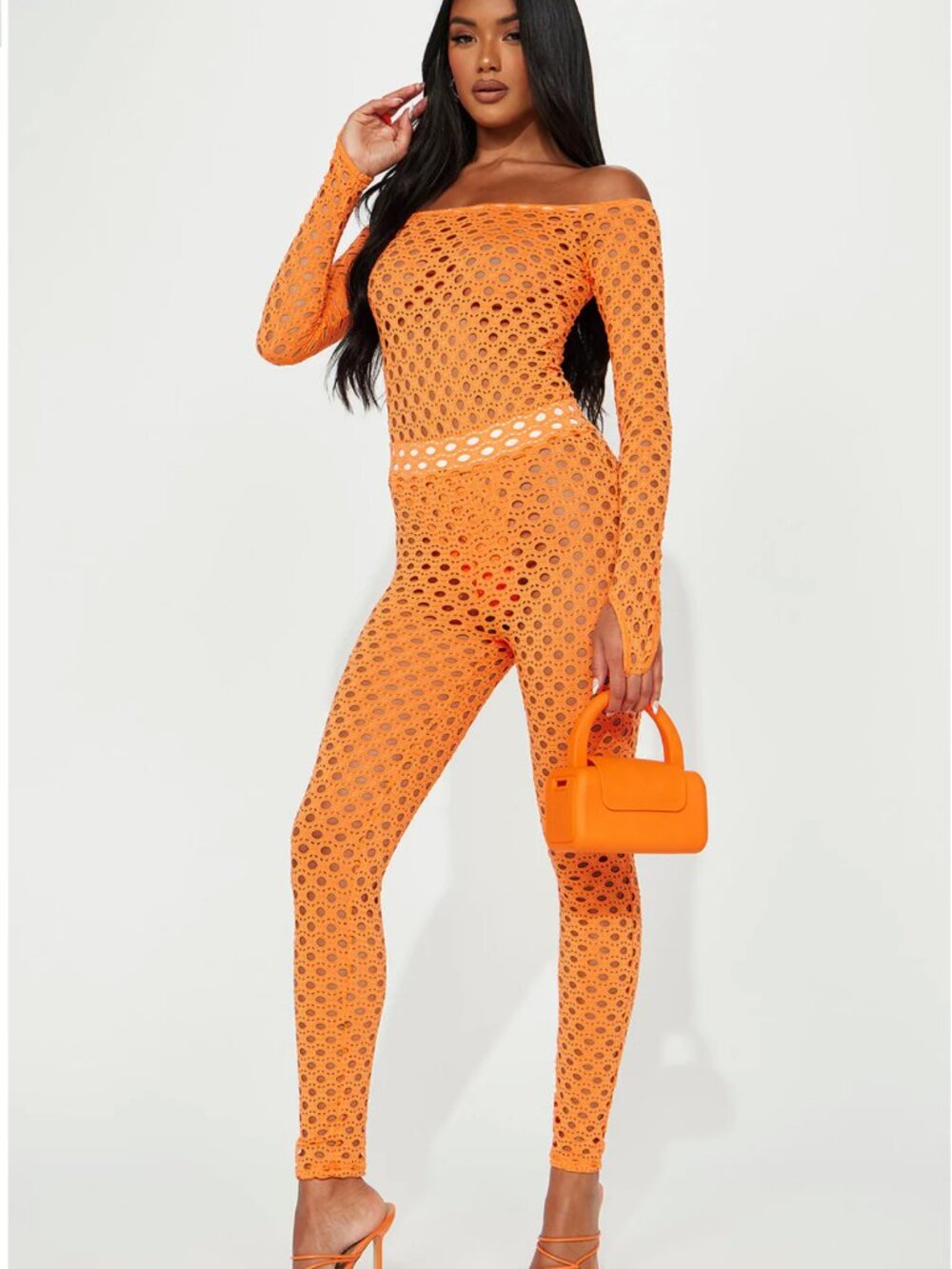Fashion Nova "Francesca Fishnet Legging Set - "Orange" and Set "White"